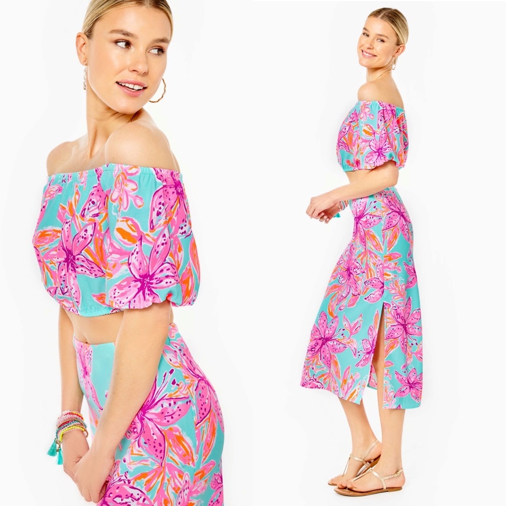 Lilly Pulitzer Esmeray Set - Surf Blue Bonita Blooms - M - Picture 2 of 9